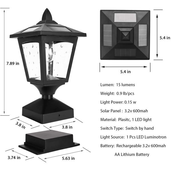 Waterproof IP65 Outdoor Solar Post Light For Yard Lawn Driveway Walkway