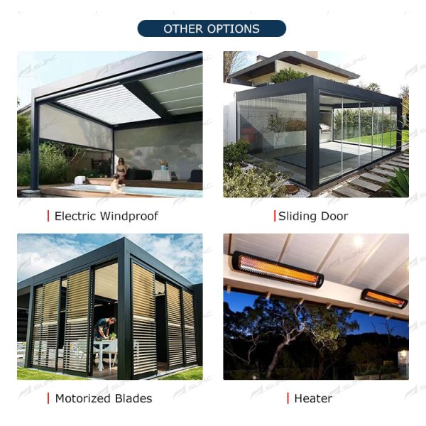Waterproof Motorized Bioclimatic Pergola with 6063-T5 Aluminum Alloy Retractable Louvered Roof