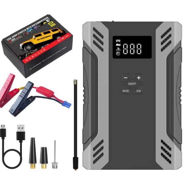 Powerful 2000A Portable Jump Starter With Air Compressor Car Battery Booster Power Bank