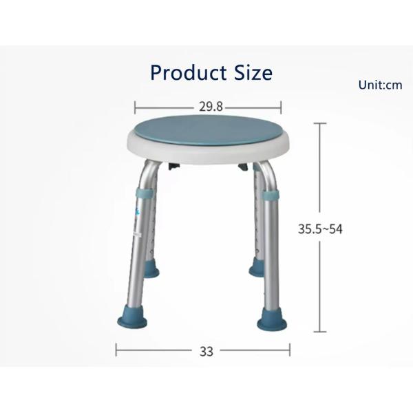 Aluminium 360 Degree Swivel Shower Stool With Adjustable Height 33*33* 35.5-54 Cm