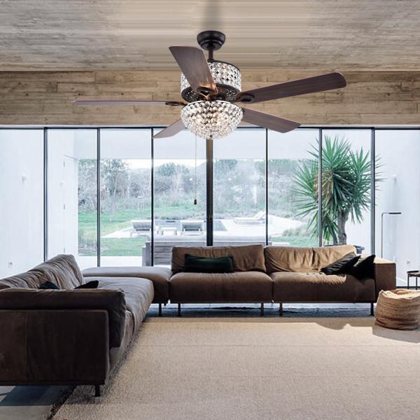 Bedroom AC110V 4100K  Flush Mount Crystal Chandelier Ceiling Fan Remote Control