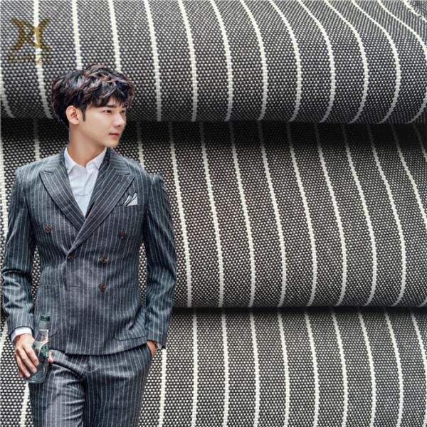 300D*300D Cation Polyester Woven Plain 7MM Stripe Suiting Fabric Linen Fabric for Fashion