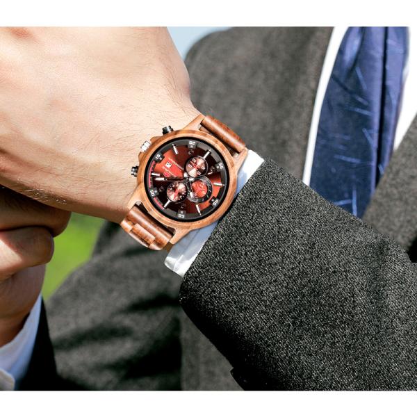 Male Elegant Walnut Wooden Quartz Watch High Quality Sporty Type 1010-3