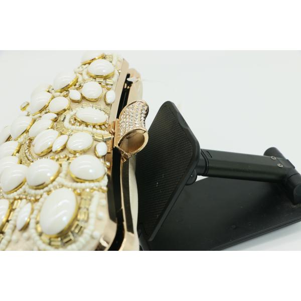 Diamond Beige Clutch Evening Bag , Women Evening Handbag Inlaid Pearl ODM