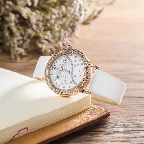 Дозор кварца моды белых женщин Джевелли сплава неподдельной кожи для подарка