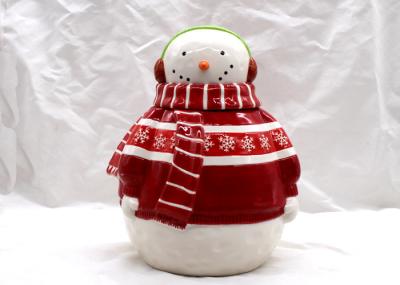 Home Ceramic Cookie Jar / Christmas Snowman Cookie Jar With Headphone Dolomite Material