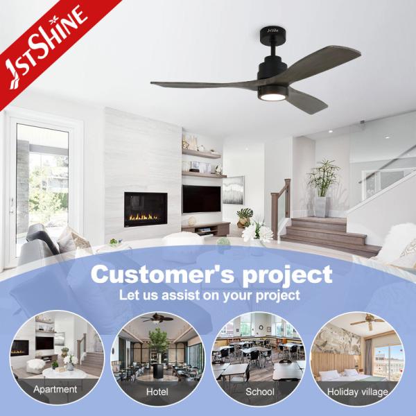 Commande à distance intelligente Lampe de ventilateur de plafond à lampes en bois à 6 vitesses et moteur en cuivre CC