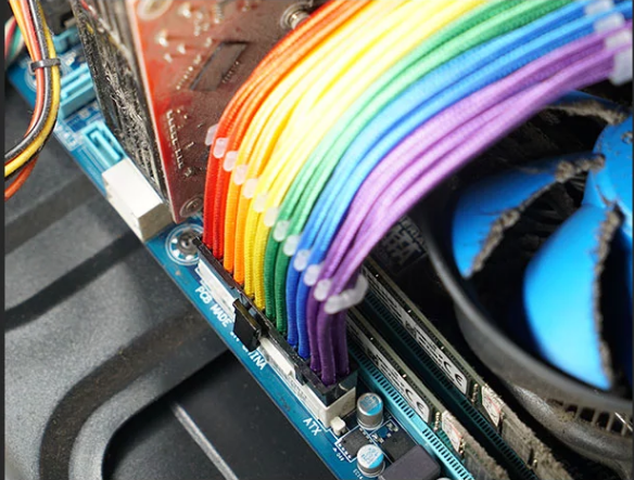 ATX 24 pin motherboard Power Supply extension Cable   rainbow color Low Voltage sleeved cable extension 18AWG