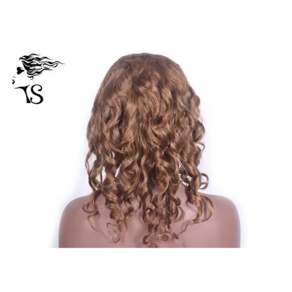Fashion Blonde Full Lace Curly Human Hair Wigs Brazilian / Malaysian / Peruvian Hair