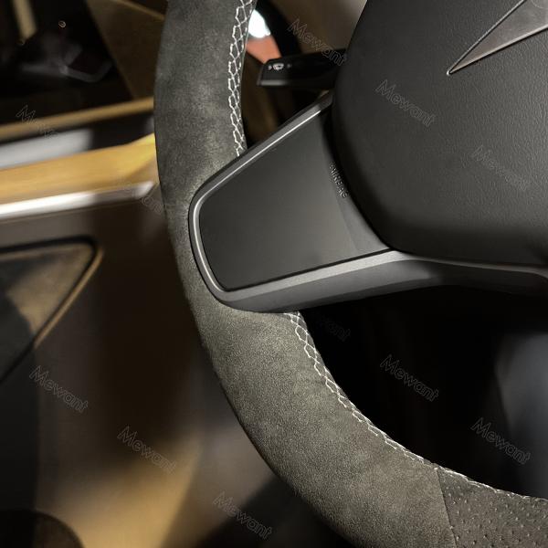 Customized Available High Quality Durable Soft Athsuede Hand Sewing Steering Wheel Cover Wrap for Tesla model 3