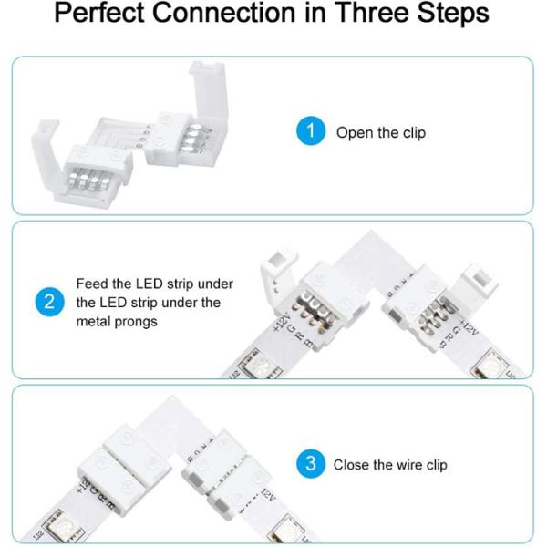 L-Shaped Corner Led Strip Connector Solderless 5050 Rgb Ip20 4 Pin
