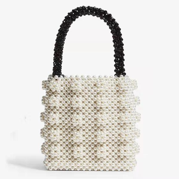 White Pearl Beaded Handbag Acrylic flat bead Material 10cm height ODM