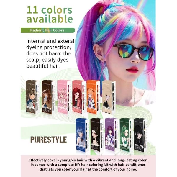 Purestyle Male Female Herbal OEM Hair Dye Set Household Ammonia Free Permanent Hair Color Manufacturer Supply