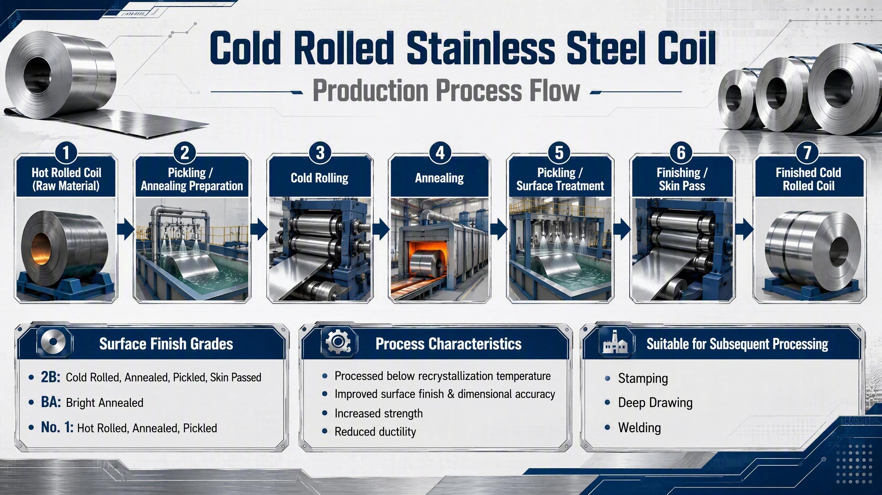 ASTM A240 304 Cold Rolled Stainless Steel Coil 2B Finish 0.3–6mm For Industrial Use