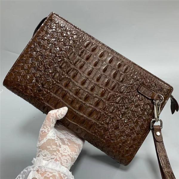 Knitted Designer Genuine Alligator Skin Men Woven Clutch Purse Authentic Crocodile Leather Male  Large Wristlets Bag