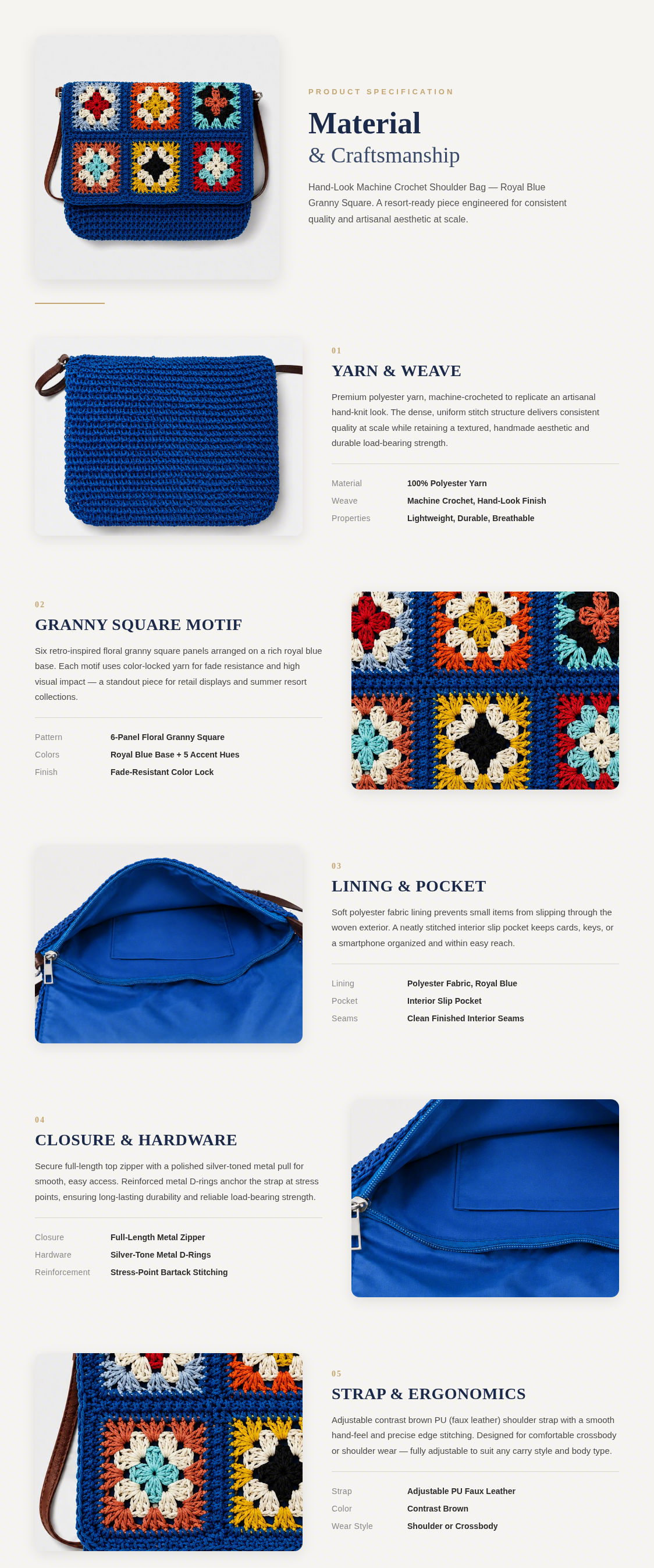 Handmade Style Bohemian Crochet Granny Square Shoulder Bag - Vintage Woven Crossbody Handbag for Wholesale & OEM