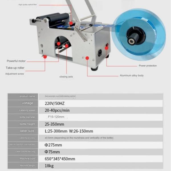 Semi-automatic Bottles Labeling Machine for Fast Labeling Speed 20-40pcs per Minute
