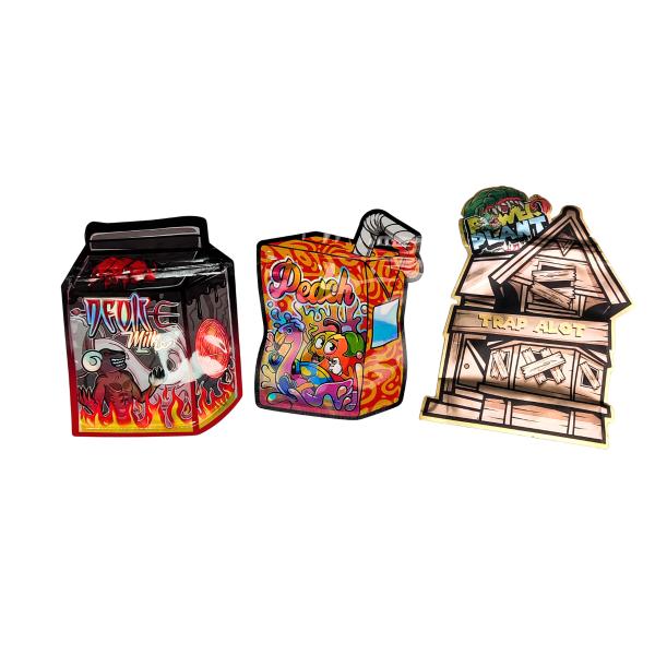 Custom Special Shape Mylar Zipper Bags 3.5g 7g 14g Smell Proof Resealable Holographic Food Grade Packaging