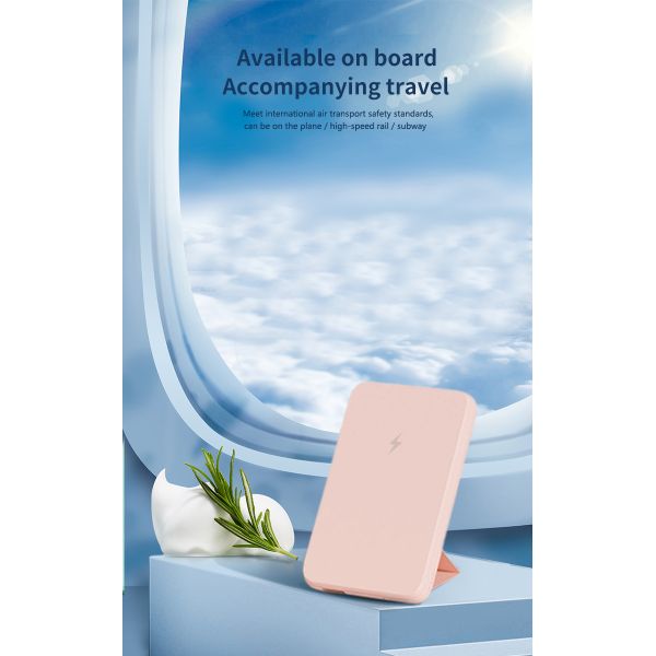 Slim Wireless Power Bank Mini Portable Charger Fast Charging 5000mAh With Stand