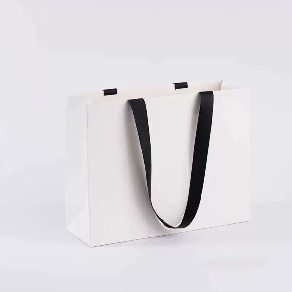 Recyclable Flat Handle Paper Bag White / Black / Pink / Orange Shopping Gift Bag