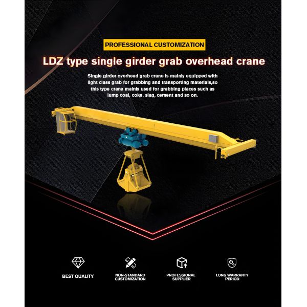 LDZ Type Garbage Handling Single Girder Overhead Crane with 1-20ton Lifting Capacity and Ground Control+Remote Control for A3-A4 Work Duty