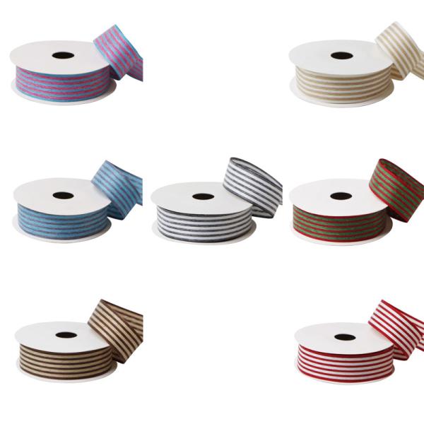 Wired Burlap Ribbon Spool Roll 100% Polyester Stripe Burlap Fabric