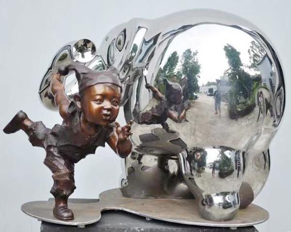 Modern Outdoor Metal Figure Sculpture , Stainless Steel Animal Sculpture