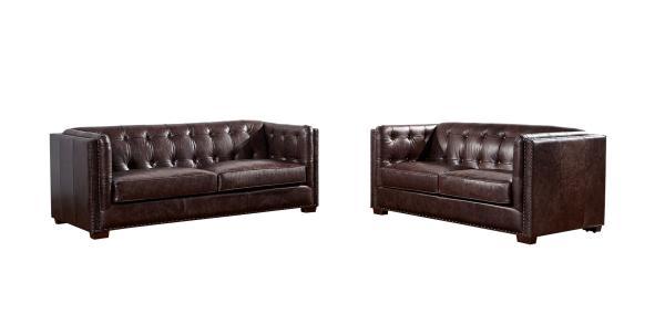 5 Star Hotel Full Soft Leather Sofa Set , Chocolate Brown Leather Couch American Style
