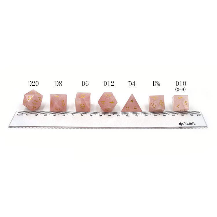 Natural Cat's Eye Stone Polyhedral Dice Set Hand Carved with Golden Paint Engraved Numbers for DND and RPG Games
