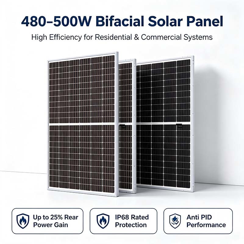 Wide‑Temperature‑Range 490W Bifacial Solar Module,‑40℃~+85℃ Working Range