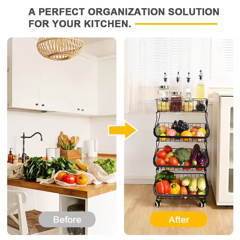 Custom Large Capacity Multi Tier Rolling Shelf Stackable Kitchen Use Fruit Vegetable Cart with Wheels