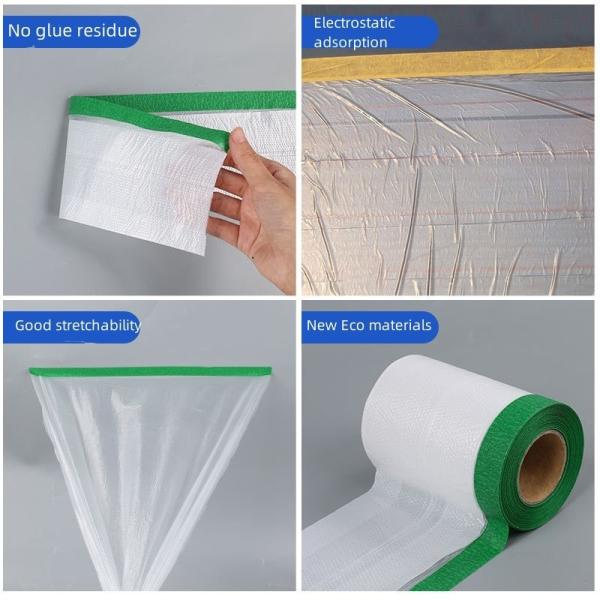 Papel protetor anti-exterior com fita verde, filme de mascaramento pré-tapeado 16m
