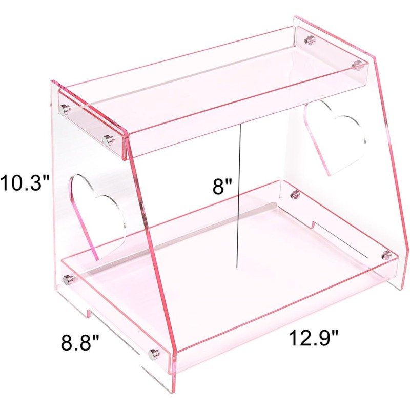 Custom-made 2-Tier Pink Heart Acrylic Tray Vanity Perfume Skincare Organizer Countertop Display Shelf