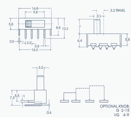 Прерыватель 4 Pin прямоугольный на тумблере DC50V 0.5A без плат припоя