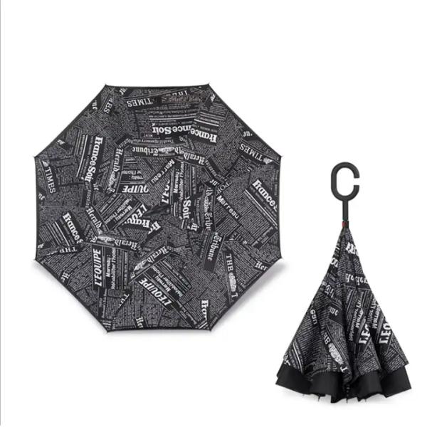 Custom Printed Windproof Inverted Reverse Umbrella with C Handle Advertising Umbrella