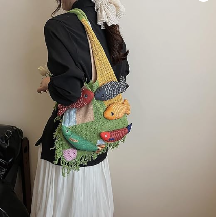Bohemian style travel handbag for women large-capacity woven bag vacation beach seaside tote bag crochet purse