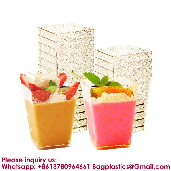 Plastic Dessert Cups Small Clear Square Parfait Cups with Spoons, Mini Plastic Tumbler Serving Cups for Tasting Party Appetizers Mousse Yogurt