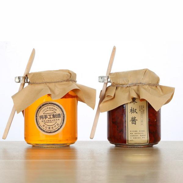 Custom 250ml Glass Honey Jars Glass Pickle Jar With Wood Spoon