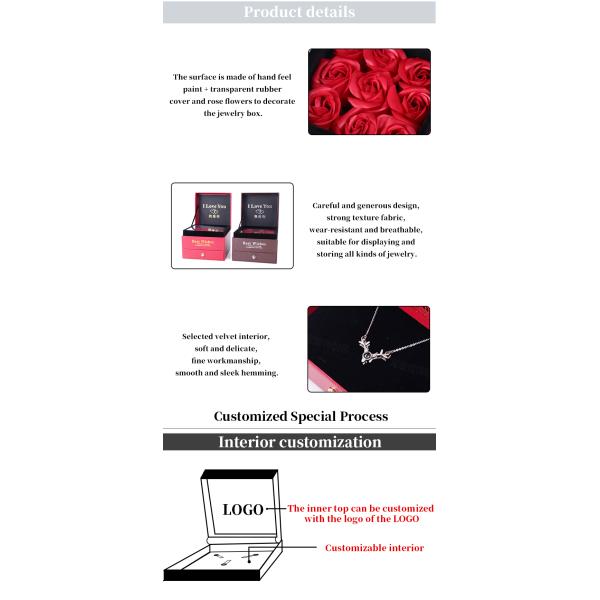 Taille personnalisée Box de bijoux de luxe carré Box d'emballage de cadeaux de bijoux avec rose