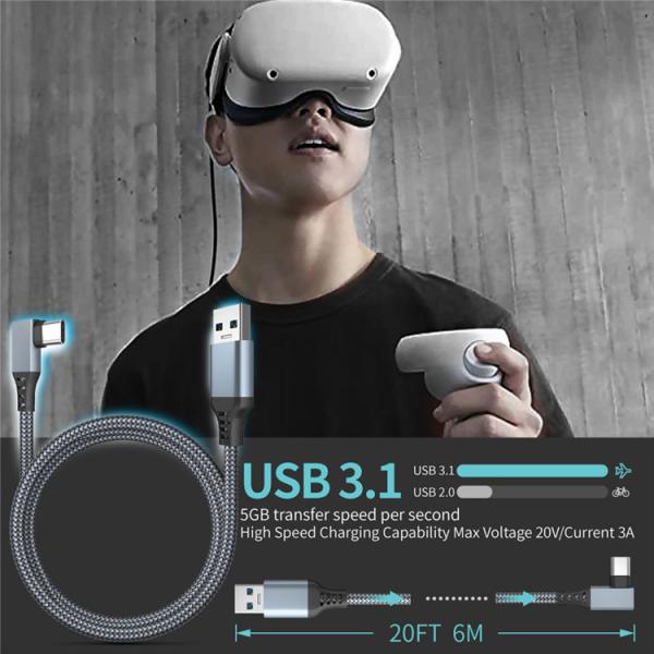 OEM Oculus Quest 2 VR Line Cable USB A To Type C 1m 3m 5m 16ft 3A 5Gbps