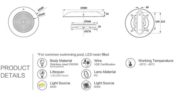 Luzes exteriores da piscina de 18 watts IP68 Inground