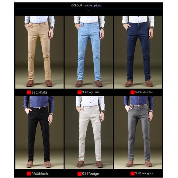 Men's Four Seasons Stretch Casual Pants with Slim Straight Design and Light Wash