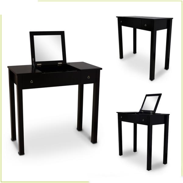 Black Solid Wood Material Large Capacity Wooden Mirror Table For Bedroom