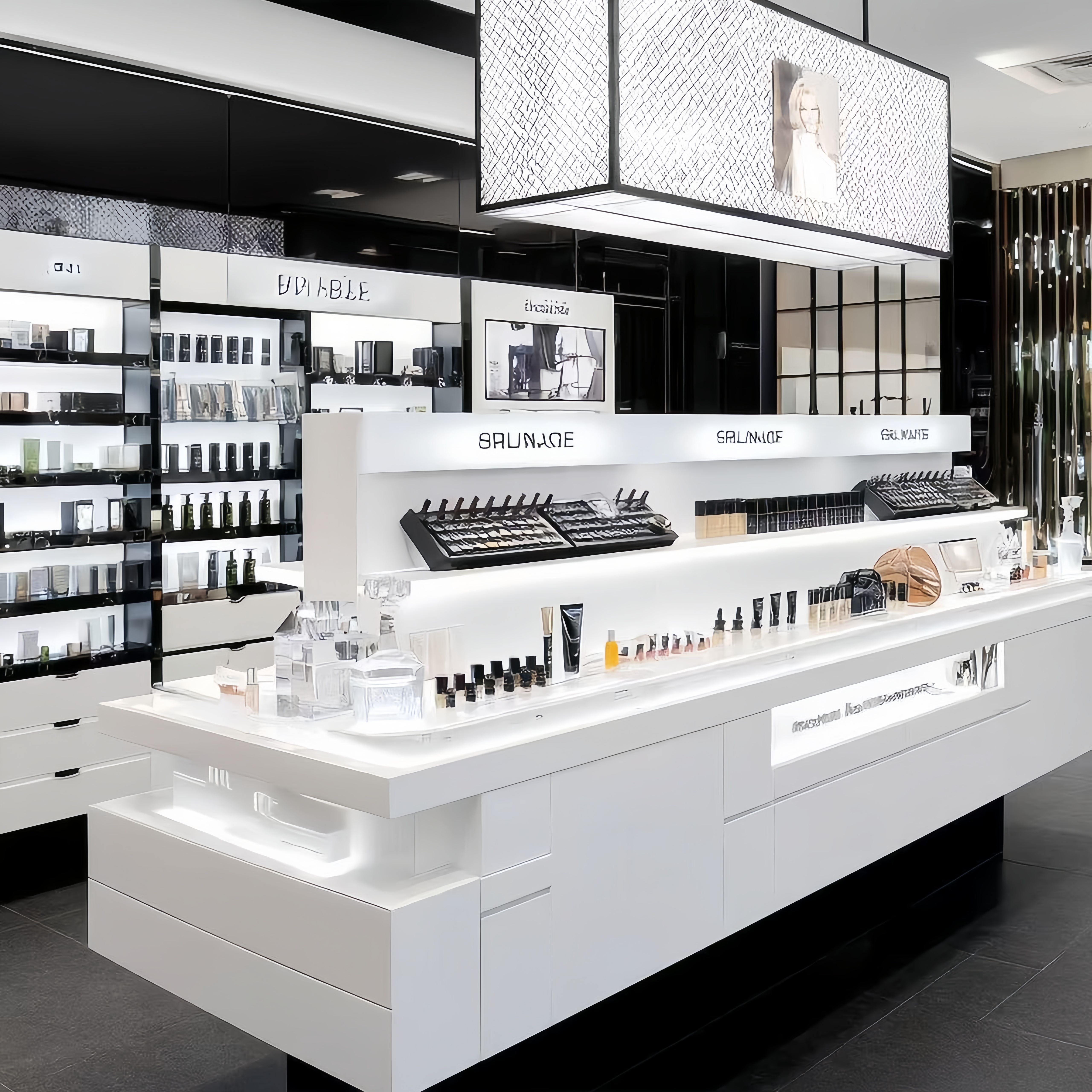 Customizable Cosmetic Display Wall Shelf and Counter Set for Beauty Retail Shop