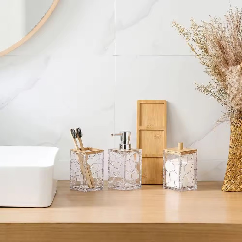 Stylish Transparent Acrylic 4 - Piece Bathroom Toiletry Set for Organizing Soap Toothbrushes Cotton Swabs