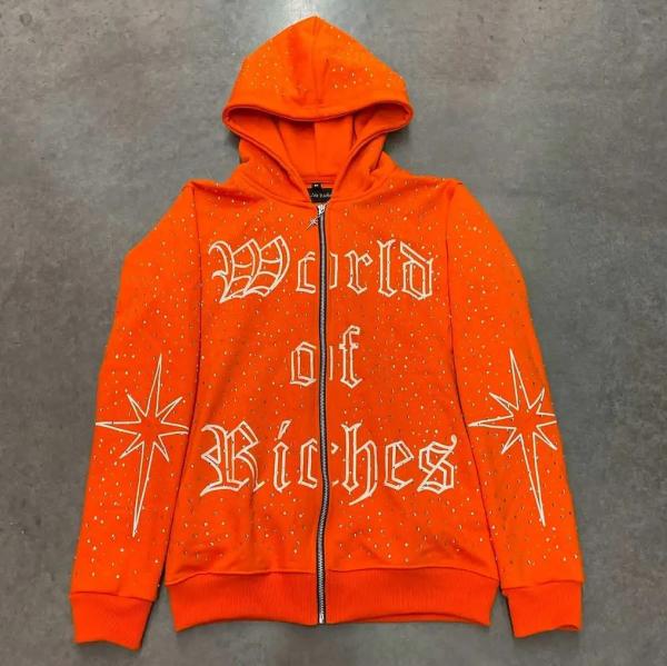 High Quality Embroidery Zip Hoodie Heavyweight Cotton French Terry Oversized Hoodies Custom Zipper Rhinestone Zip Up Hoodie