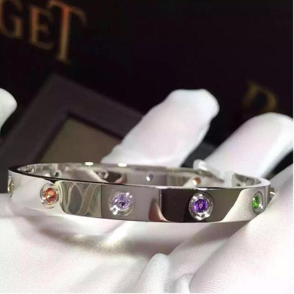18K Gold Love Bracelet White Gold Aquamarines Sapphires Spinels Amethysts