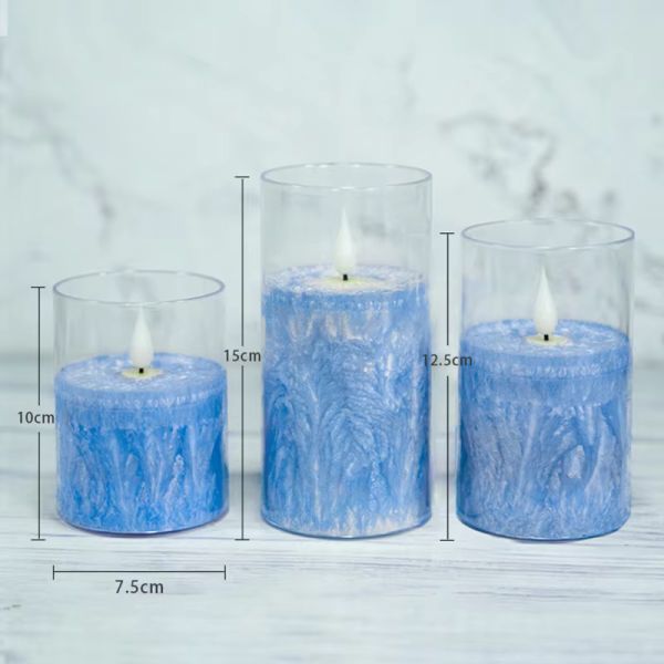 Acrylic Flickering Flameless Candles Set Remote Control Decorative Electric LED Light Pillar Pattern for Home Decoration