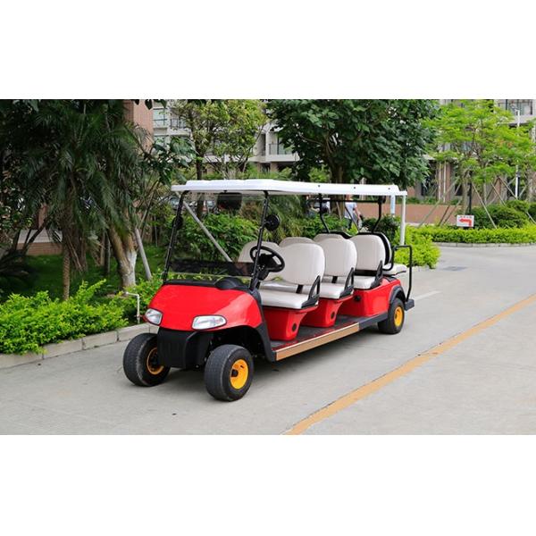 Red Body Color Sightseeing Car 8 Passenger Electric Golf Buggy With Plastic Storage Tank