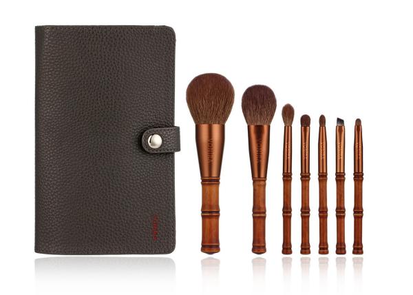 A beleza Mini Travel Bamboo Makeup Brushes de Vonira ajustou-se com grupo do caso do armazenamento